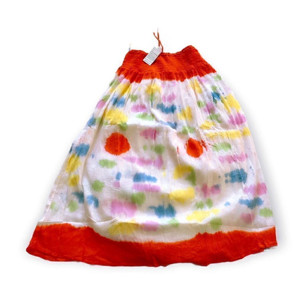 NWT Indian made tie dye orange multi cotton long skirt, One size